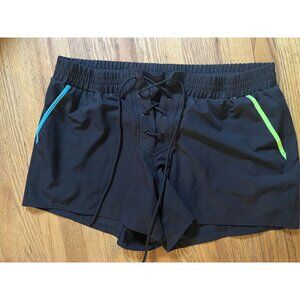 tomboyX Women’s S Compression Shorts Athletic Casual Black Neon Tie Waist - XL